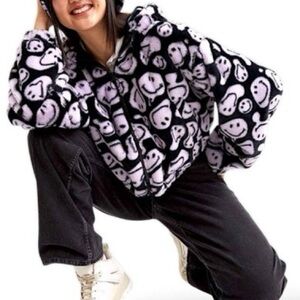 SMILEY x H&M Smiley Face Patterned jacket w Hoodie black and lilac size small